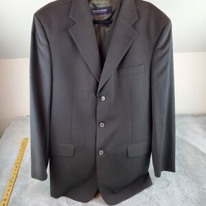 Today's Man Wool Suit Jacket & Vest Mens 42L Pinstripe 3-Button Made England Blk